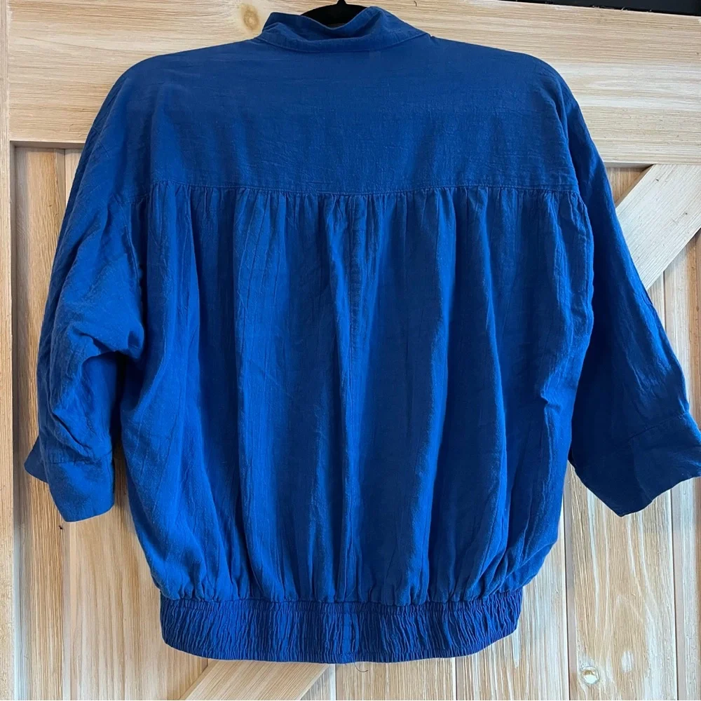 Vintage cotton cobalt blue top by Alice Martin pullover with pockets - Picture 10 of 12